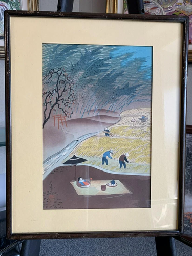 Framed woodblock print by Bakufu Ohno - working in the