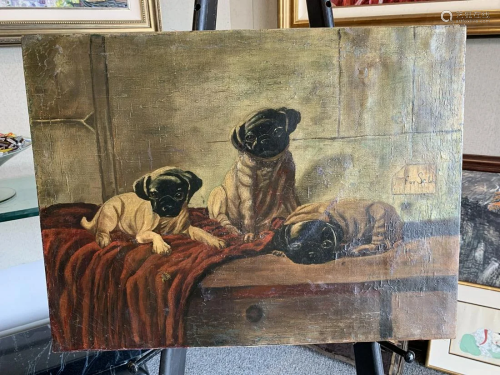 Painting of three pugs