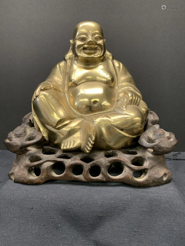 Bronze Buddha with wooden base