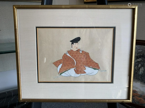 Japanese woodblock print framed in a gilded gold frame