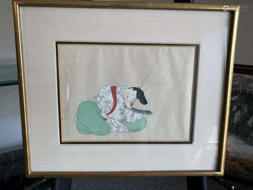 Japanese woodblock print framed in a gilded gold frame