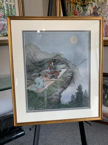 Japanese watercolor on silk - framed