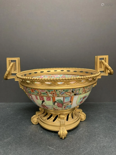 French mounted Chinese Famille Rose bowl