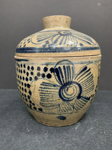 Blue and white jar with cover