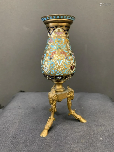 French enamel with gilded bronze miniature vase