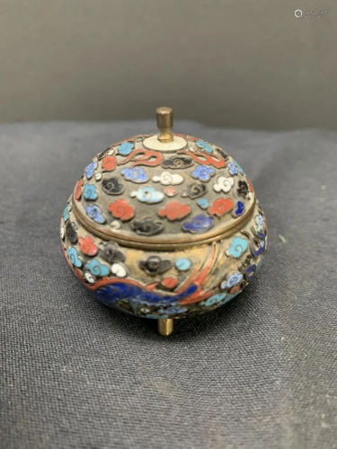 Miniature cloisonne jar with cover