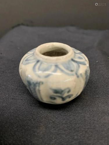 Miniature blue and white jar