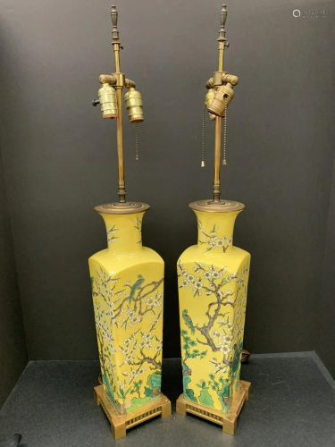 Pair of porcelain vase lamps