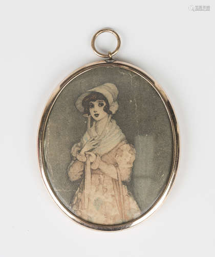 A 19th century gold oval miniature frame with circular suspe...