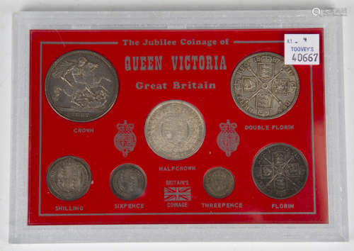 Seven Victoria Jubilee Head silver coins, all 1887, comprisi...