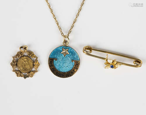 A gold, blue enamelled and rose cut diamond pendant, detaile...