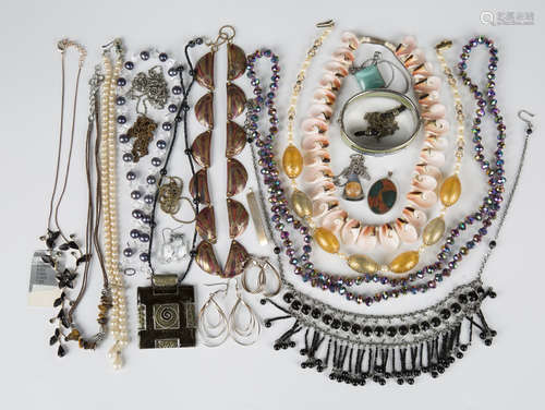 A group of silver and costume jewellery, including a pair of...