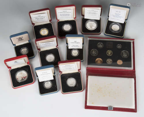A group of ten Royal Mint commemorative silver coins, compri...
