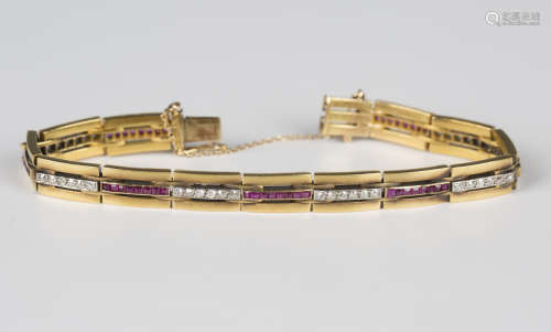 A Hungarian gold, ruby and diamond bracelet, mid-20th centur...