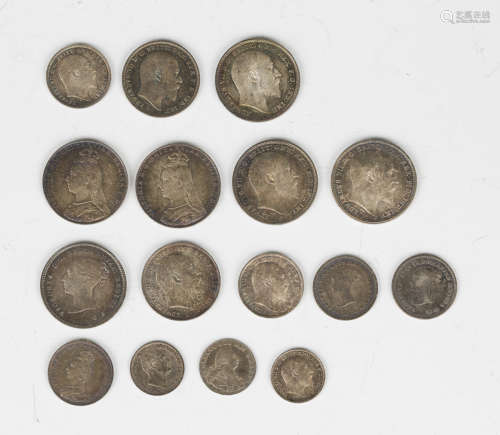 A group of sixteen Maundy coins, including a part-set 1908 (...