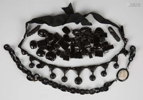 A group of Victorian mostly jet mourning jewellery, includin...