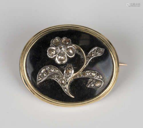 An early Victorian rose cut diamond oval mourning brooch, ci...