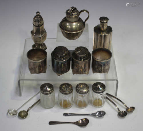 A Chinese silver four-piece condiment set, each piece of cyl...
