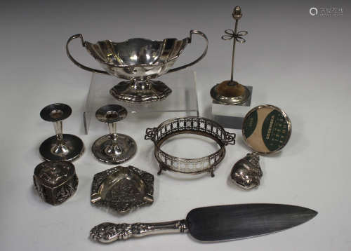 A small group of silver and plated items, including a Burmes...
