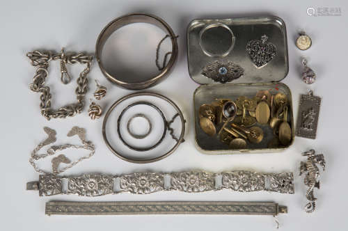 A group of mostly silver jewellery, comprising four bracelet...