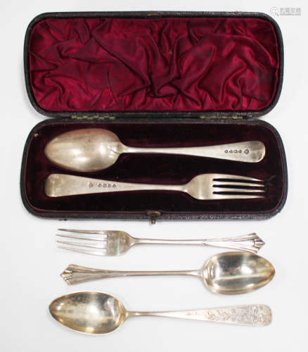 A late Victorian silver christening fork and spoon, London 1...