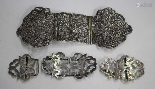 A late Victorian silver three-piece lady's waist belt buckle...