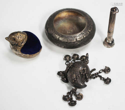 A late 19th century Ottoman Empire white metal pendant spice...