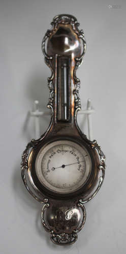 An Edwardian silver mounted novelty pocket barometer case, m...