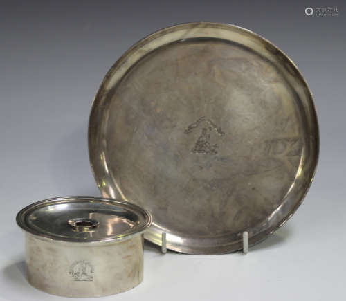 A George III silver oval burner and cover with reeded rim an...
