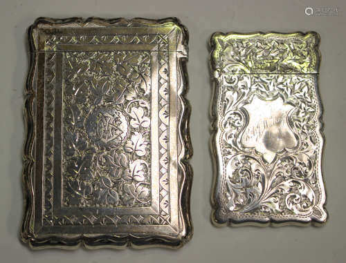 A Victorian silver shaped rectangular card case, engraved wi...