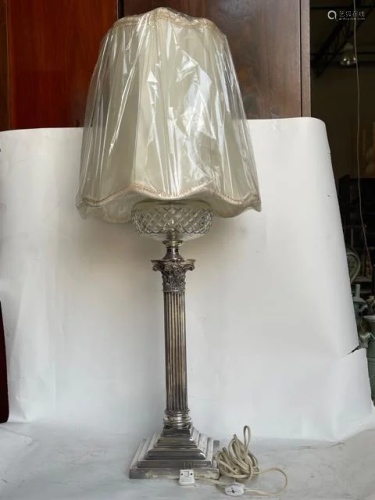 19TH CENTURY ENGLISH SILVER-PLATED GLASS LAMP