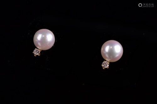 PAIR OF JAPANESE PEARL AND DIAMOND EARRINGS