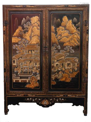 CHINESE BLACK LACQUERED CABINET