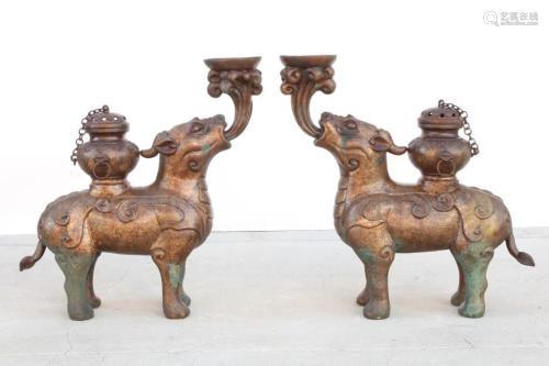 PAIR OF CANDLESTICKS WITH INCENSE BURNERS
