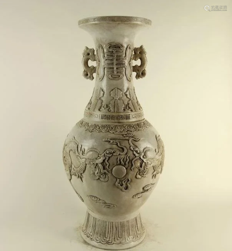 CHINESE CERAMIC BALUSTER VASE WITH RAISED DESIGN