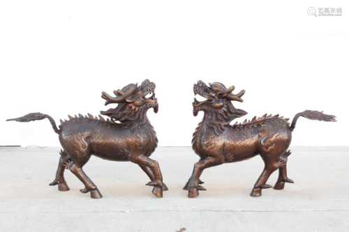 PAIR OF CHINESE BRONZE FIGUES OF QILIN