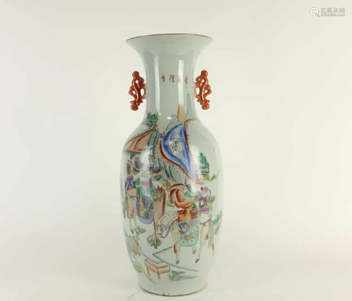 LARGE CHINESE FAMILLE ROSE OVAL SHAPED VASE