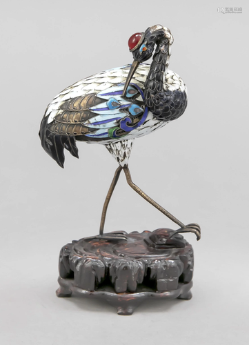 Standing heron, 20th c., silve