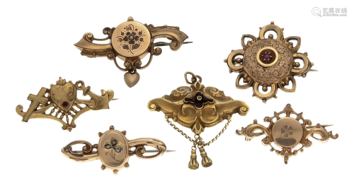 5 Biedermeier brooches, doublÃ©