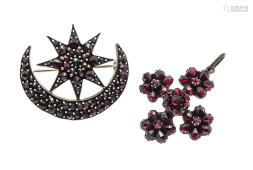 Garnet star brooch with cresce