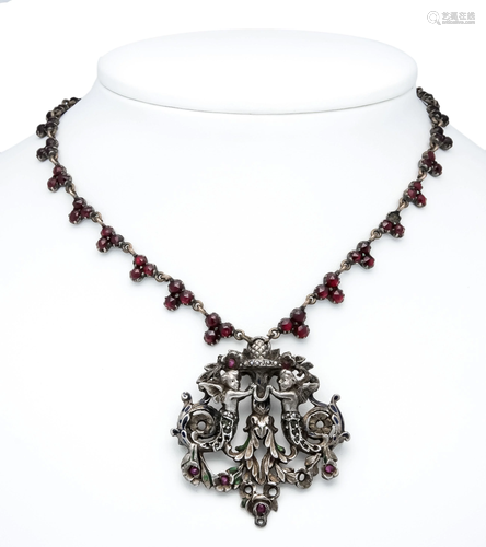 Antique garnet necklace with r