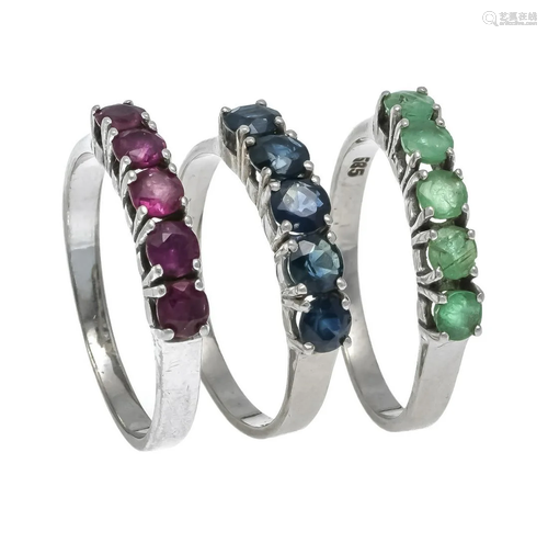 Ruby emerald sapphire ring set