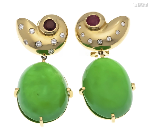 Jade ruby diamond clip earring