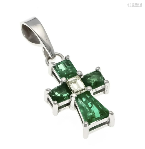 Emerald diamond cross pendant