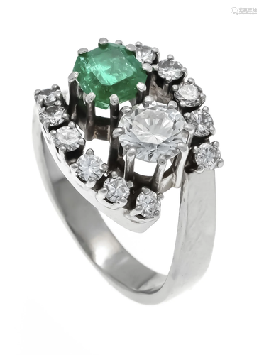 Emerald diamond ring WG 750/00