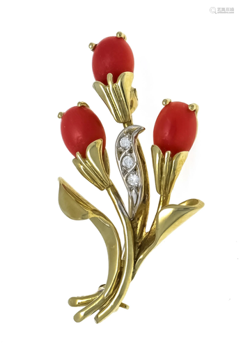 Coral diamond brooch GG/WG 585