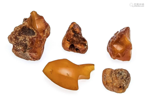 5 amber chunks, partially cut,