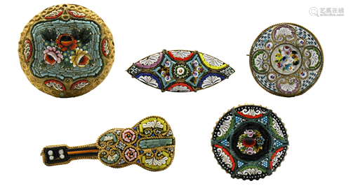 Group of Micro Mosaic Brooches