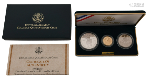 1992 Columbus Quincentenary Three-Coin Proof Set
