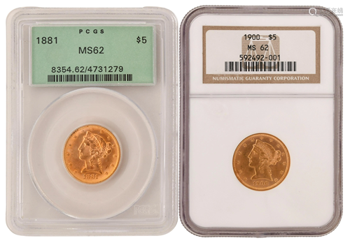 Two $5 Liberty Head Gold Eagle Coins